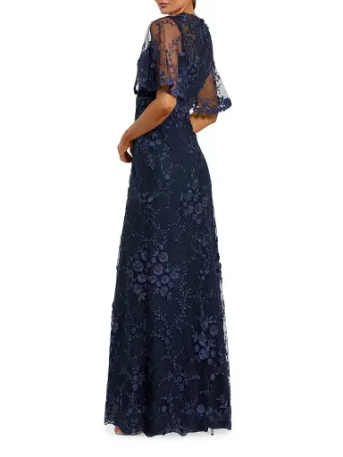 Mac Duggal Women's Embellished Lace Flutter-Sleeve Gown - Midnight - Size 20 | Thumbnail 2
