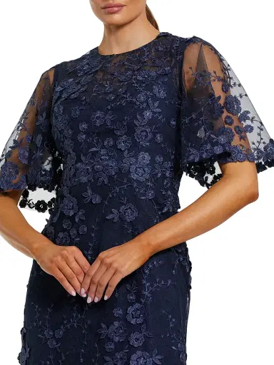 Mac Duggal Women's Embellished Lace Flutter-Sleeve Gown - Midnight - Size 20 | Thumbnail 3