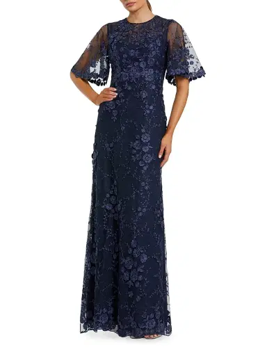 Mac Duggal Women's Embellished Lace Flutter-Sleeve Gown - Midnight - Size 20 | Thumbnail 1