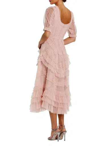 Mac Duggal Women's Mesh Ruffled Scoopneck Midi-Dress | Thumbnail 2 Mac Duggal Women's Mesh Ruffled Scoopneck Midi-Dress | Thumbnail 2