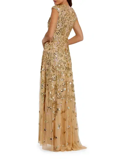 Mac Duggal Women's Evening Sequined Cap-Sleeve A-Line Gown - Gold Multi - Size 16 | Thumbnail 2 Mac Duggal Women's Evening Sequined Cap-Sleeve A-Line Gown - Gold Multi - Size 16 | Thumbnail 2