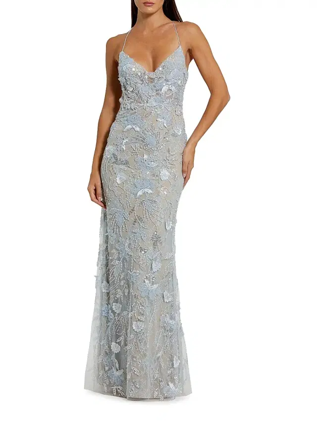 Mac Duggal Women's Floral Lace Open-Back Gown - Powder Blue