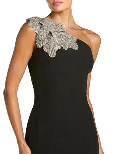 Mac Duggal Women's Embellished Crepe One-Shoulder Mermaid Midi-Dress - Black - Size 16 | Thumbnail 3 Mac Duggal Women's Embellished Crepe One-Shoulder Mermaid Midi-Dress - Black - Size 16 | Thumbnail 3