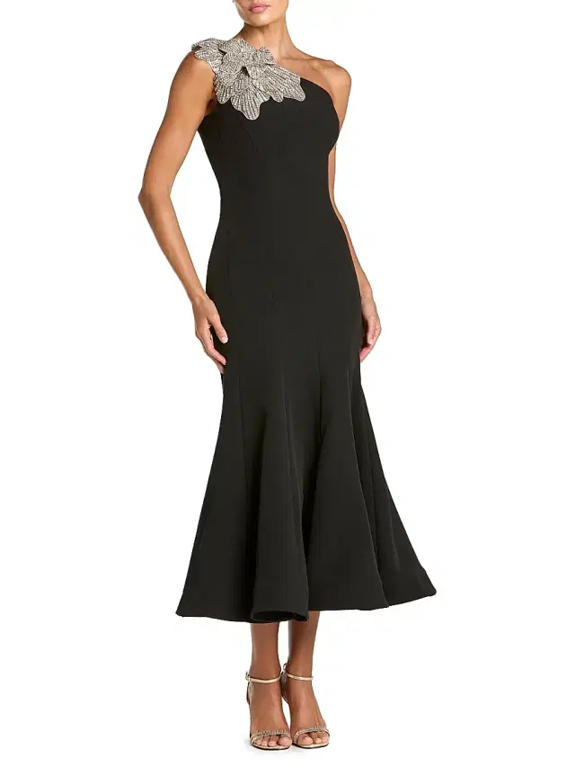 Mac Duggal Women's Embellished Crepe One-Shoulder Mermaid Midi-Dress - Black
