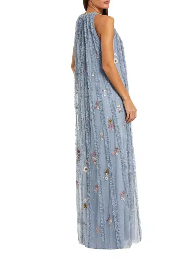 Mac Duggal Women's Ruffled Floral Mesh Maxi Dress - Blue Multi - Size 18 | Thumbnail 2