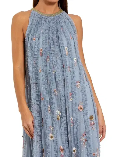 Mac Duggal Women's Ruffled Floral Mesh Maxi Dress - Blue Multi - Size 18 | Thumbnail 3