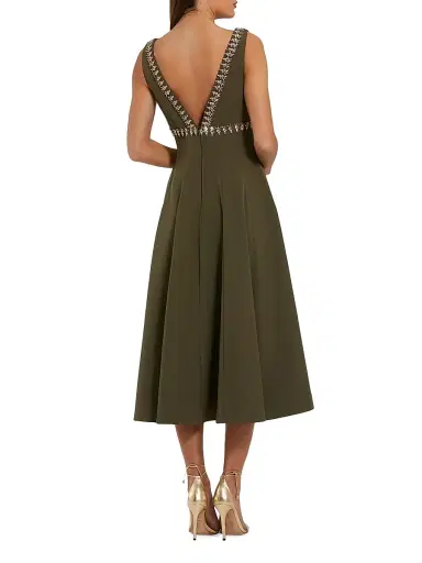 Mac Duggal Women's Beaded Crepe A-Line Midi-Dress - Olive - Size 14 | Thumbnail 2