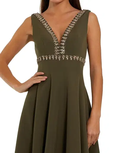 Mac Duggal Women's Beaded Crepe A-Line Midi-Dress - Olive - Size 14 | Thumbnail 3