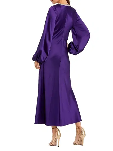 Mac Duggal Women's Ieena Bias-Cut Satin Midi-Dress - Royal Purple - Size 10 | Thumbnail 2