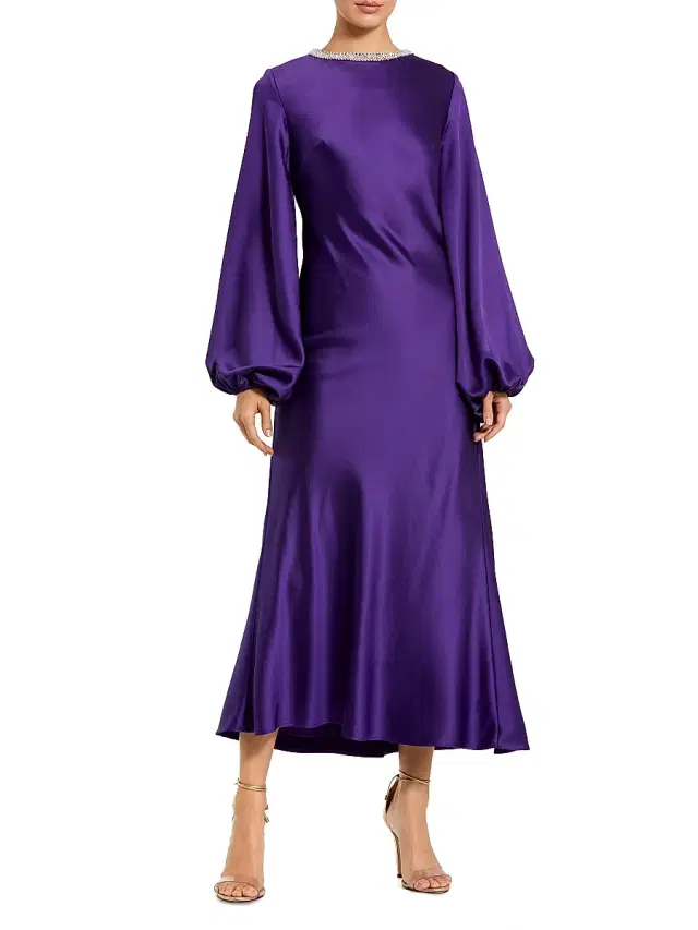 Mac Duggal Women's Ieena Bias-Cut Satin Midi-Dress - Royal Purple