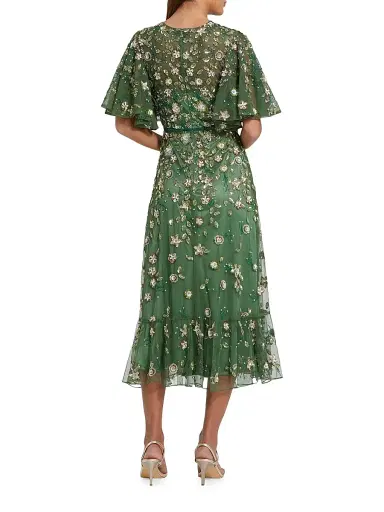 Mac Duggal Women's Floral Beaded Mesh Midi-Dress - Sage - Size 16 | Thumbnail 2