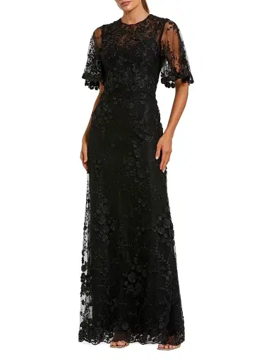 Mac Duggal Women's Embellished Lace Flutter-Sleeve Gown - Black - Size 20 | Thumbnail 1 Mac Duggal Women's Embellished Lace Flutter-Sleeve Gown - Black - Size 20 | Thumbnail 1
