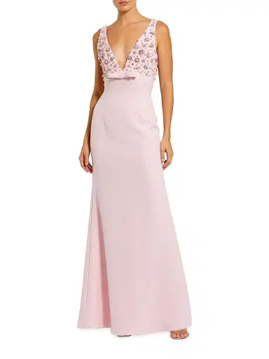 Mac Duggal Women's Crêpe Floral Beaded Bow A-Line Gown - Blush - Size 14 | Thumbnail 1