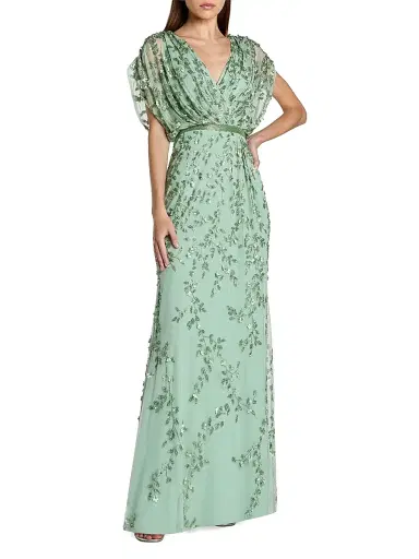 Mac Duggal Women's Beaded Draped Mesh Column Gown | Thumbnail 1 Mac Duggal Women's Beaded Draped Mesh Column Gown | Thumbnail 1