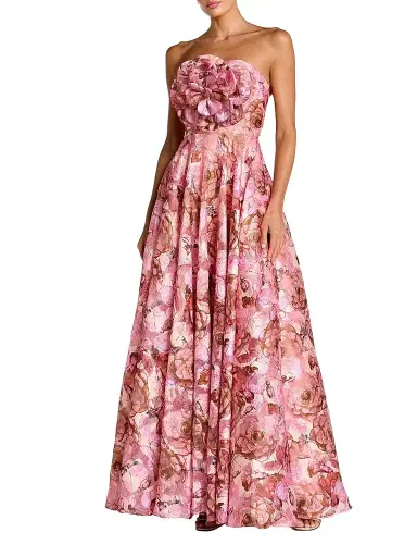 Mac Duggal Women's Floral Organza Strapless Fit-&-Flare Gown - Rose Multi - Size 14 | Thumbnail 1 Mac Duggal Women's Floral Organza Strapless Fit-&-Flare Gown - Rose Multi - Size 14 | Thumbnail 1