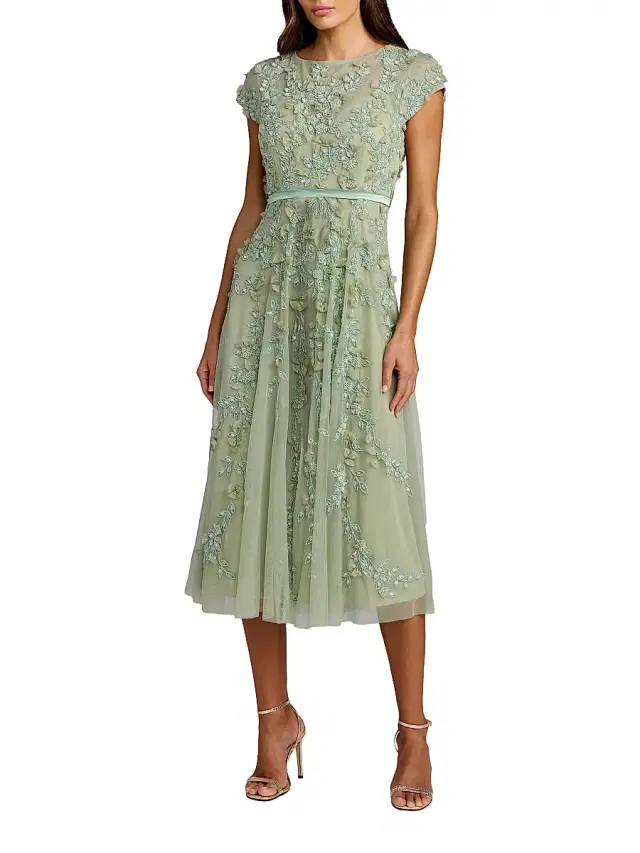 Mac Duggal Women's Embellished Mesh A-Line Cocktail Dress - Sage