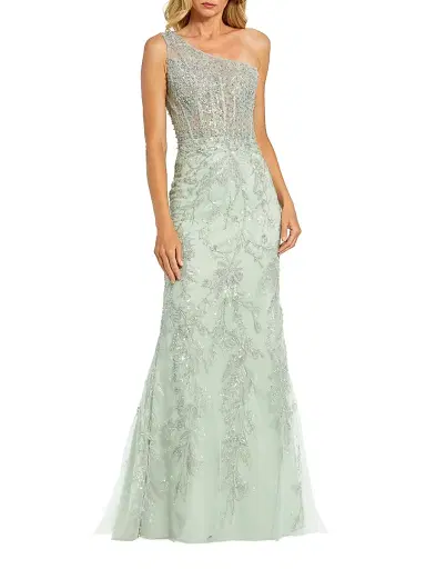 Mac Duggal Women's Embellished One-Shoulder Gown - Sage - Size 12 | Thumbnail 1 Mac Duggal Women's Embellished One-Shoulder Gown - Sage - Size 12 | Thumbnail 1