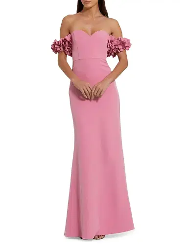 Mac Duggal Women's Crepe 3D Flower Off-The-Shoulder Gown - Rose - Size 16 | Thumbnail 1