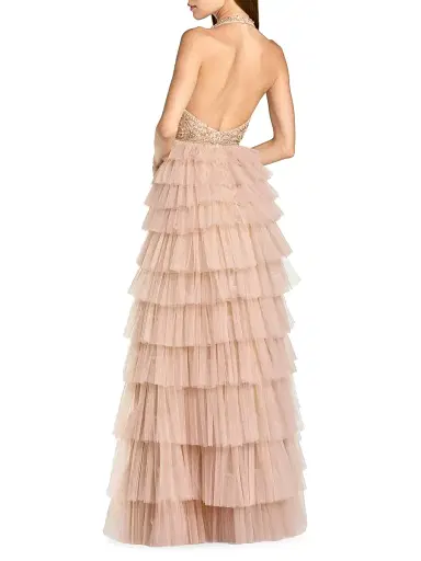 Mac Duggal Women's Beaded Tulle Ruffle Column Gown - Beige - Size 12 | Thumbnail 2