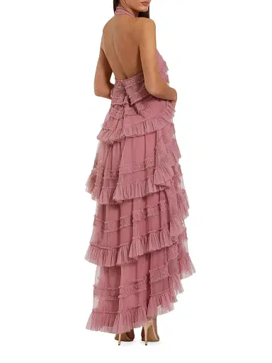 Mac Duggal Women's Cocktail Mesh Ruffle Halter Maxi Dress | Thumbnail 2