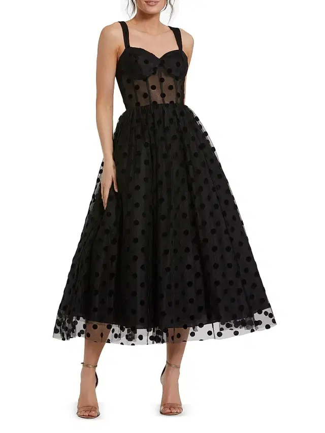 Mac Duggal Women's Polka Dot Tulle Bustier Cocktail Dress - Black