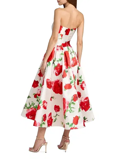 Mac Duggal Women's Floral Strapless Satin Midi-Dress - Rose Multi - Size 14 | Thumbnail 2