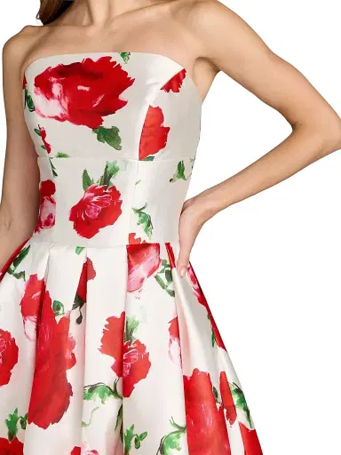 Mac Duggal Women's Floral Strapless Satin Midi-Dress - Rose Multi - Size 14 | Thumbnail 3