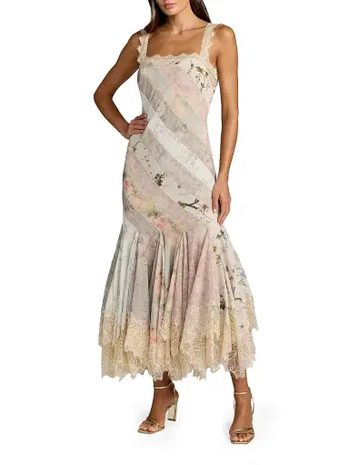 Mac Duggal Women's Floral Patchwork Chiffon Handkerchief-Hem Cocktail Dress | Thumbnail 1 Mac Duggal Women's Floral Patchwork Chiffon Handkerchief-Hem Cocktail Dress | Thumbnail 1