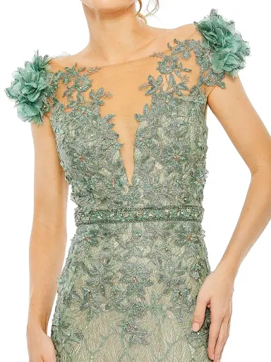Mac Duggal Women's Beaded Lace Gown - Sage - Size 18 | Thumbnail 4 Mac Duggal Women's Beaded Lace Gown - Sage - Size 18 | Thumbnail 4