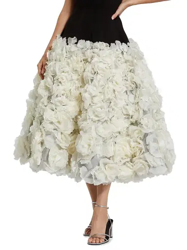 Mac Duggal Women's 3D Floral Drop-Waist Midi-Dress - Black Cream - Size 12 | Thumbnail 3 Mac Duggal Women's 3D Floral Drop-Waist Midi-Dress - Black Cream - Size 12 | Thumbnail 3
