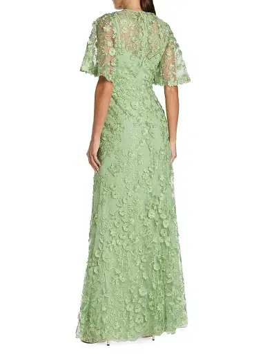 Mac Duggal Women's Embellished Lace Flutter-Sleeve Gown - Sage - Size 20 | Thumbnail 2