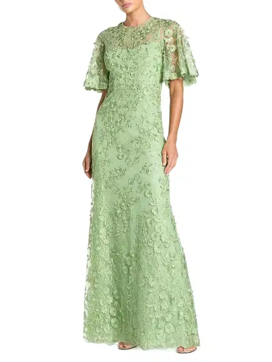 Mac Duggal Women's Embellished Lace Flutter-Sleeve Gown - Sage - Size 20 | Thumbnail 1