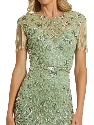 Mac Duggal Women's Beaded Fringe Gown - Sage - Size 10 | Thumbnail 3