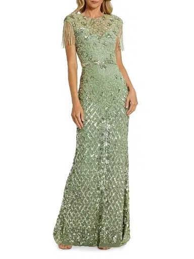Mac Duggal Women's Beaded Fringe Gown - Sage - Size 10 | Thumbnail 1