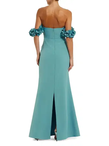 Mac Duggal Women's Crepe 3D Flower Off-The-Shoulder Gown - Teal - Size 16 | Thumbnail 2