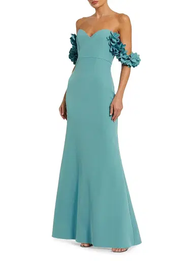 Mac Duggal Women's Crepe 3D Flower Off-The-Shoulder Gown - Teal - Size 16 | Thumbnail 1