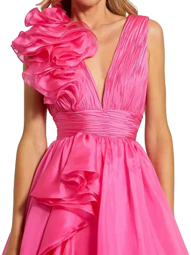 Mac Duggal Women's Ruffle Shoulder V-Neck Gown - Hot Pink - Size 16 | Thumbnail 3 Mac Duggal Women's Ruffle Shoulder V-Neck Gown - Hot Pink - Size 16 | Thumbnail 3