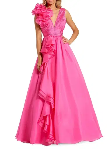 Mac Duggal Women's Ruffle Shoulder V-Neck Gown - Hot Pink - Size 16 | Thumbnail 1 Mac Duggal Women's Ruffle Shoulder V-Neck Gown - Hot Pink - Size 16 | Thumbnail 1