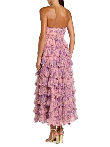 Mac Duggal Women's Floral Ruffled Strapless A-Line Midi-Dress - Orchid Multi - Size 12 | Thumbnail 2 Mac Duggal Women's Floral Ruffled Strapless A-Line Midi-Dress - Orchid Multi - Size 12 | Thumbnail 2