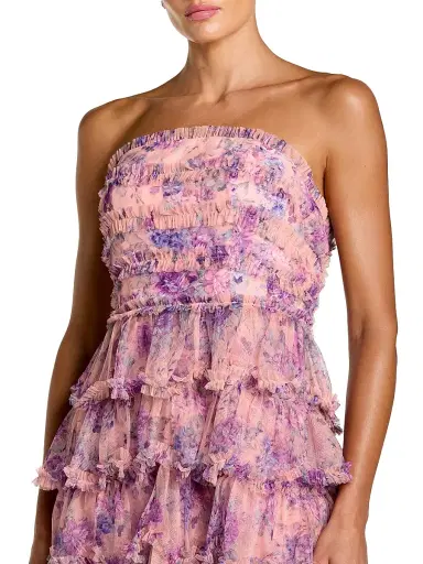 Mac Duggal Women's Floral Ruffled Strapless A-Line Midi-Dress - Orchid Multi - Size 12 | Thumbnail 3 Mac Duggal Women's Floral Ruffled Strapless A-Line Midi-Dress - Orchid Multi - Size 12 | Thumbnail 3