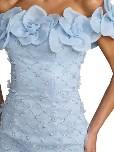 Mac Duggal Women's Embroidered Floral Off-The-Shoulder Cocktail Dress - Powder Blue - Size 14 | Thumbnail 3