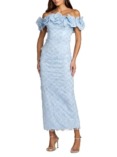 Mac Duggal Women's Embroidered Floral Off-The-Shoulder Cocktail Dress - Powder Blue - Size 14 | Thumbnail 1