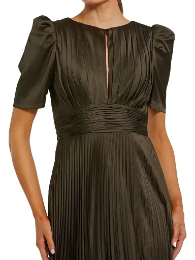 Mac Duggal Women's Pleated Charmeuse Short-Sleeve Gown - Olive - Size 16 | Thumbnail 3 Mac Duggal Women's Pleated Charmeuse Short-Sleeve Gown - Olive - Size 16 | Thumbnail 3
