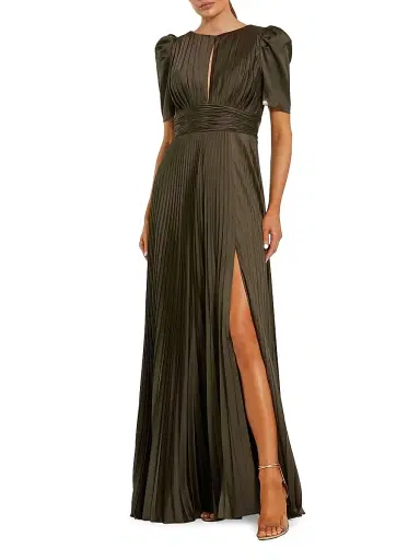 Mac Duggal Women's Pleated Charmeuse Short-Sleeve Gown - Olive - Size 16 | Thumbnail 1 Mac Duggal Women's Pleated Charmeuse Short-Sleeve Gown - Olive - Size 16 | Thumbnail 1