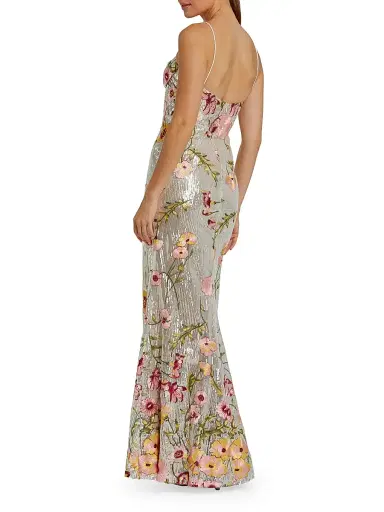 Mac Duggal Women's Bustier Floral Appliqué Gown - Silver Multi - Size 12 | Thumbnail 2