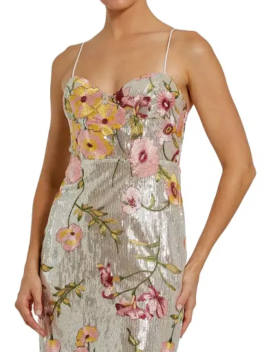 Mac Duggal Women's Bustier Floral Appliqué Gown - Silver Multi - Size 12 | Thumbnail 3
