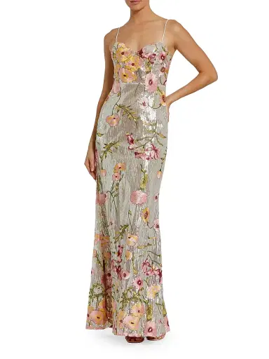 Mac Duggal Women's Bustier Floral Appliqué Gown - Silver Multi - Size 12 | Thumbnail 1