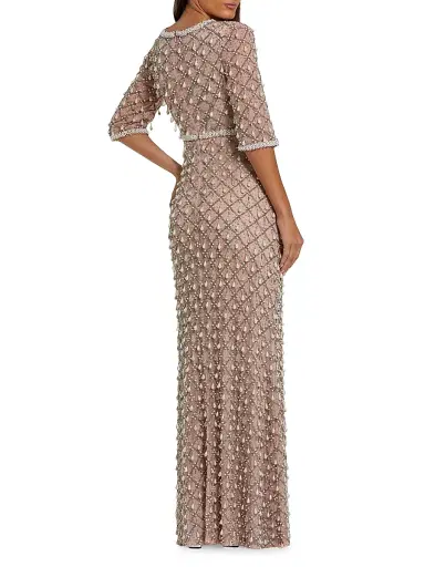 Mac Duggal Women's Evening Pearl Embellished Mesh Gown - Light Rose - Size 20 | Thumbnail 2