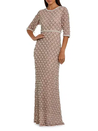 Mac Duggal Women's Evening Pearl Embellished Mesh Gown - Light Rose - Size 20 | Thumbnail 1