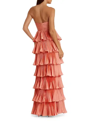 Mac Duggal Women's Ieena Pleated Charmeuse Strapless Tiered Ruffle Gown | Thumbnail 2 Mac Duggal Women's Ieena Pleated Charmeuse Strapless Tiered Ruffle Gown | Thumbnail 2